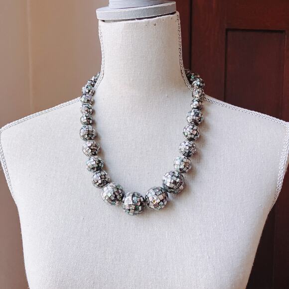 Jay King DTR Abalone Shell Mosaic Graduated Bead Necklace 925 Sterling Silver - Picture 6 of 12